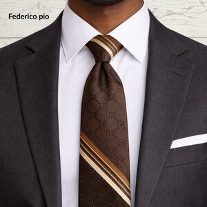 Federico Pio Designers Tie – Brown Geometric & Stripe – 55.5”